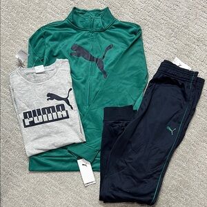 Puma Wild Green and Navy Tracksuit with Gray Tee